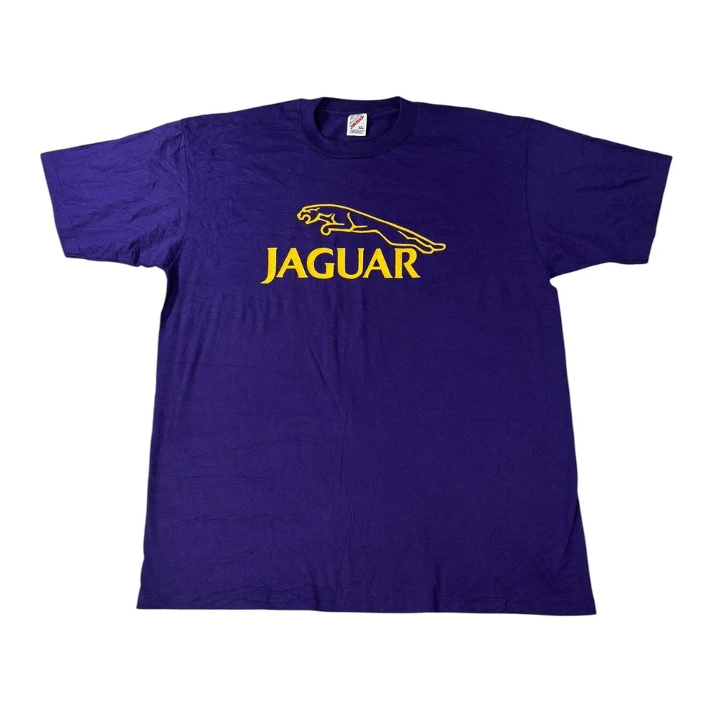 Vintage Jerzees Jaguar Logo T Shirt XL Purple Yellow Made in USA 90s Automotive